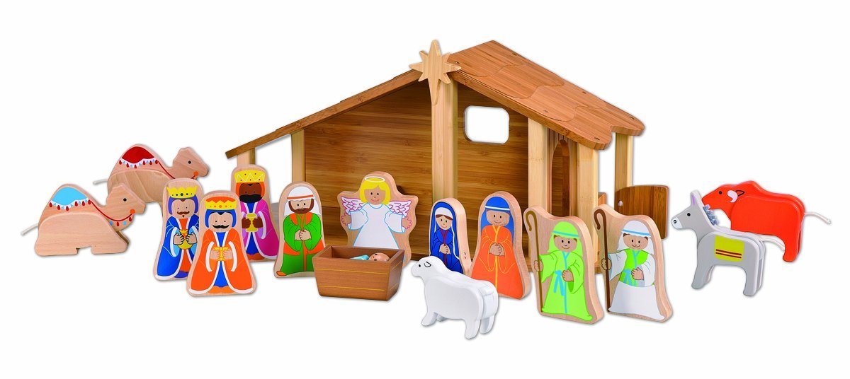 Crèche de Noël en bambou avec figurines à partir de 3 ans * Crèche de Noël en bambou avec figurines à partir de 3 ans *