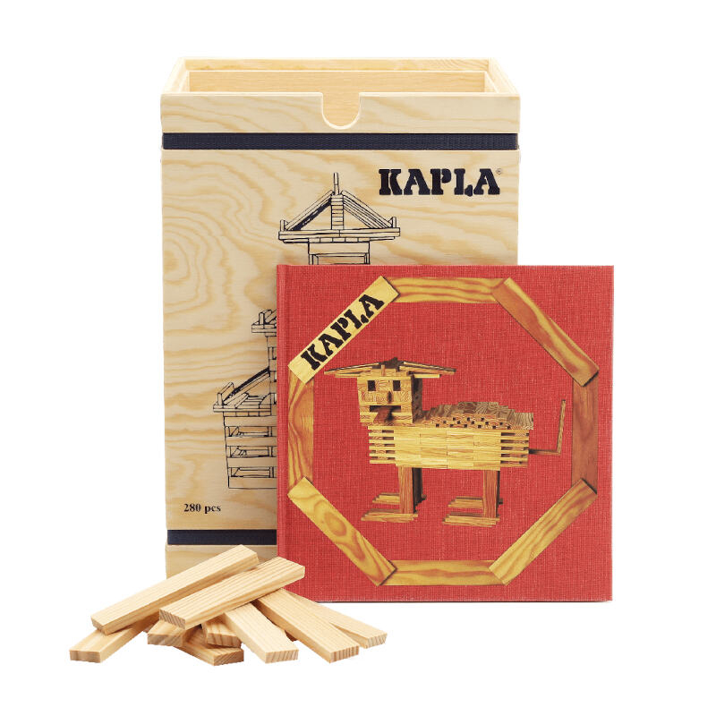 Coffre à roulettes en bois 1000 planchettes Kapla et 2 livrets d'instruction