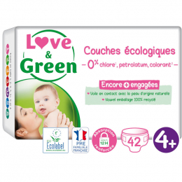 Couches écologiques taille 4 Maxi+ 9-20 kg 42 langes - Love & Green