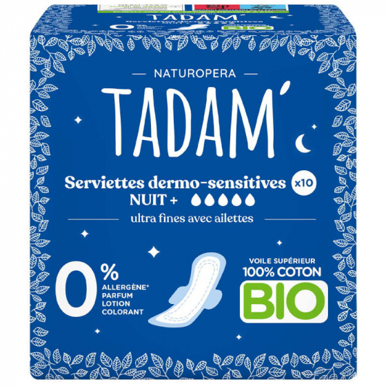 Tadam Serviettes hygiéniques dermo-sensitive - Nuits - 10 pcs