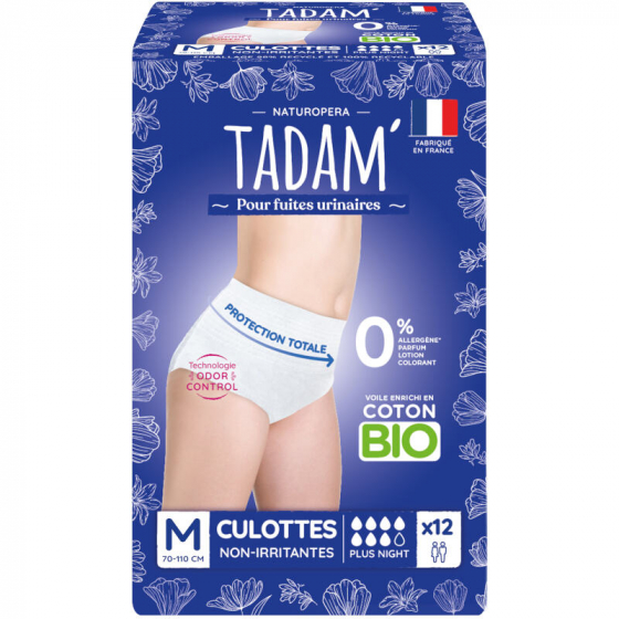 Tadam 12 Culottes jetables pour fuites urinaires - Plus Nuit - Taille M