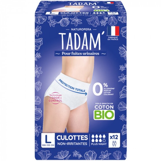 Tadam 12 Culottes jetables pour fuites urinaires - Plus Nuit - Taille L Tadam 12 Culottes jetables pour fuites urinaires - Plus Nuit - Taille L
