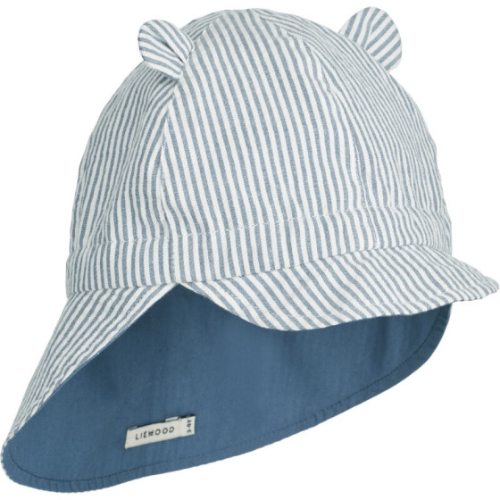 Casquette protège nuque réversible Gorm Y/D stripe: Blue wave/creme de la creme - Liewood