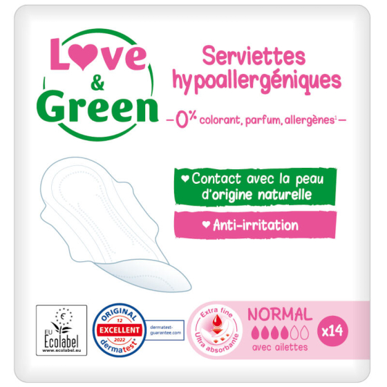 Serviettes hygièniques hypoallergéniques Normal 14 pièces