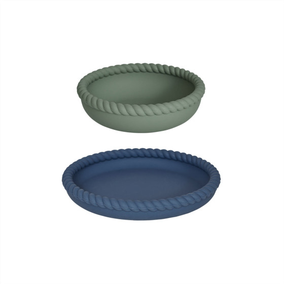 Assiette et bol en silicone - Bleu/Olive