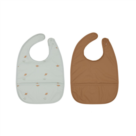 Set de 2 bavoirs Dino - Dusty green/Caramel