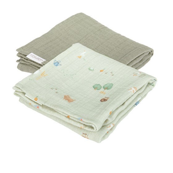 Langes Swaddles 70 x 70 mousseline Little Farm / Olive Langes Swaddles 70 x 70 mousseline Little Farm / Olive