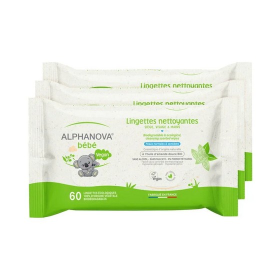 Lingettes épaisses et extra douces pour bébé 3 packs x 60 lingettes - Alphanova