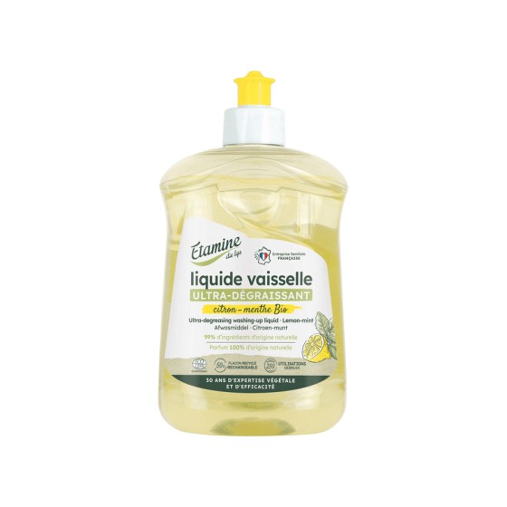 Liquide vaisselle main ultra dégraissant Citron & Menthe Bio 500 ml - Etamine du Lys Liquide vaisselle main ultra dégraissant Citron & Menthe Bio 500 ml - Etamine du Lys