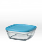 Saladier carré en verre avec couvercle bleu - 17 cm - 115 cl