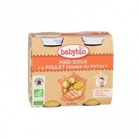 Maïs doux et poulet fermier du Poitou (dès 8 mois) 2 x 200 g Maïs doux et poulet fermier du Poitou (dès 8 mois) 2 x 200 g