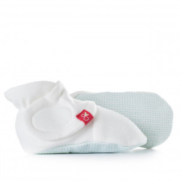Chaussons souples en matières Bio et respirantes Ecru / goutes turquoises