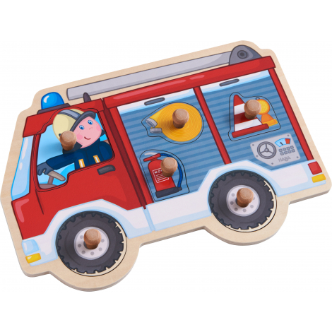 HABA - Puzzle en bois à encastrement - Camion de pompier - à