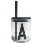 Couvercle et paille pour verre Design Letters - noir
