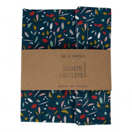 Sac à tartines - 35 x 40 cm - Bleu canard avec feuilles