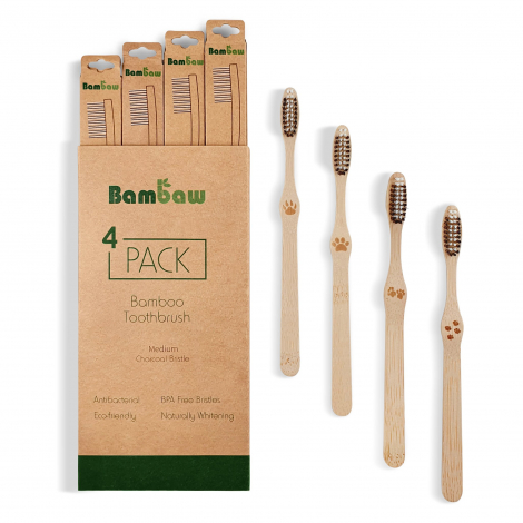 Lot de 4 brosses à dents en Bambou - moyen