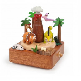 Manège musical en bois - Dinos volcan