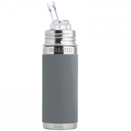 Biberon isotherme évolutif inox 260 ml - Paille - Gris