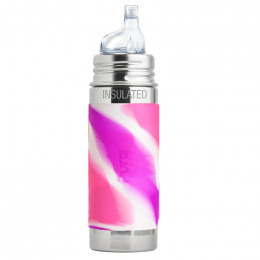 Biberon isotherme évolutif inox 260 ml - Bec de transition - Pink swirl
