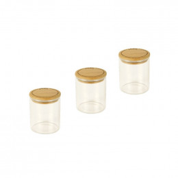 Set de 3 pots ronds en verre + couvercles en bambou - 190ml