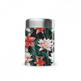 Boîte repas lunch box isotherme inox - Flower tropical noir - 650ml