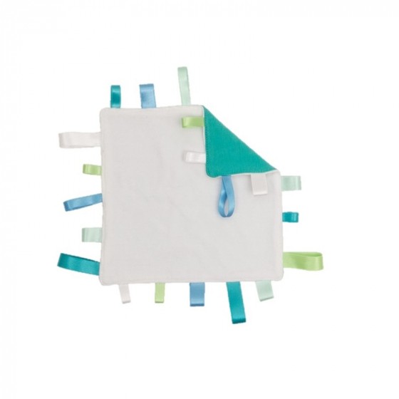 Doudou plat Nouni turquoise - Coton Bio - Dés la naissance Doudou plat Nouni turquoise - Coton Bio - Dés la naissance