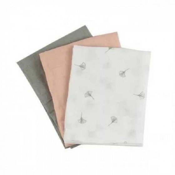 Lot de 3 langes à plier en coton Bio - 70 x 70 cm - Soft ginko Lot de 3 langes à plier en coton Bio - 70 x 70 cm - Soft ginko