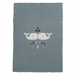 Couverture berceau en tricot - Whale blue fog