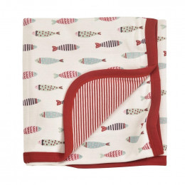 Couverture réversible coton BIO - Poissons rouges