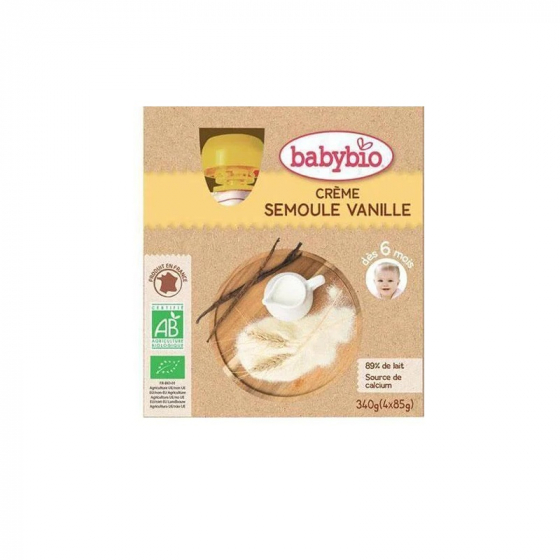 Créme semoule vanille Bio - 4 gourdes de 85 g