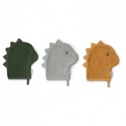 Set de 3 gants de toilette Sylvester - Dino dove blue mix