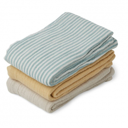 Set de 3 langes en tétra Line - Sea blue stripe mix