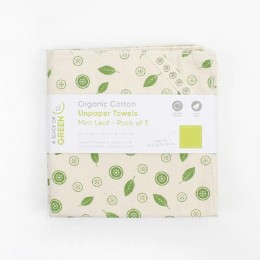Essuie-tout lavable en coton bio - Feuille de menthe - Paquet de 5