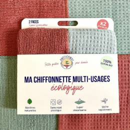 2 chiffonnettes multi usagesdouble face - coton Bio