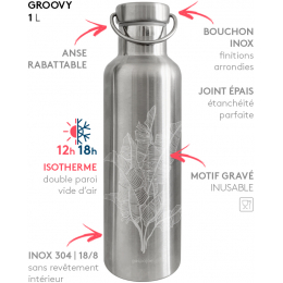 Gourde Isotherme Groovy Inox - Bananier - 1 l