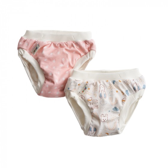 2 culottes d'apprentissage en coton bio - Pois roses et Teddy 2 culottes d'apprentissage en coton bio - Pois roses et Teddy