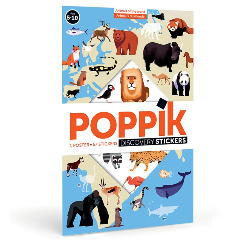 Poppik - Poster éducatif avec stickers repositionnables - Animaux