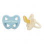 2 tétines orthodontiques en caoutchouc - Canardset étoiles - 0-3 mois - Baby blue et Milky white