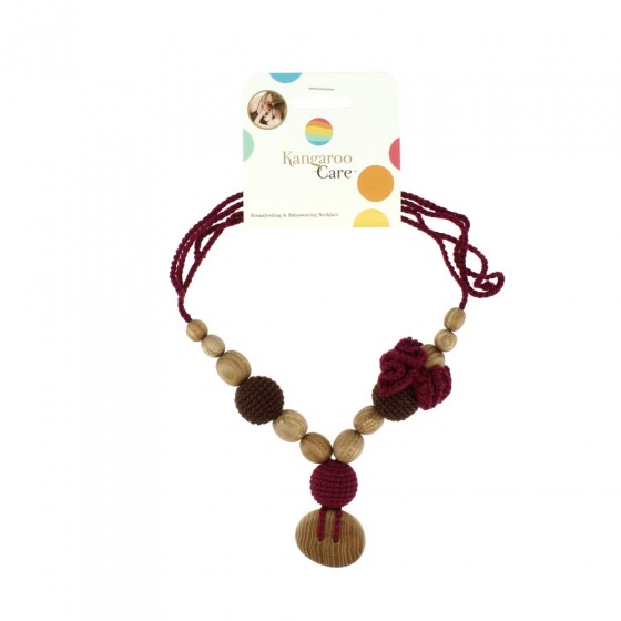 Collier d'allaitement et de portage Fleur - Cerise, chocolat et bouton en bois de pommier Collier d'allaitement et de portage Fleur - Cerise, chocolat et bouton en bois de pommier
