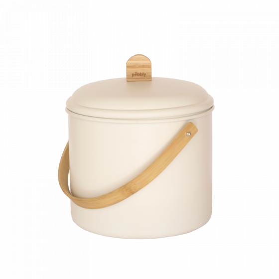 Seau d'intérieur à compost en acier et bambou - Beige - 3,5 l