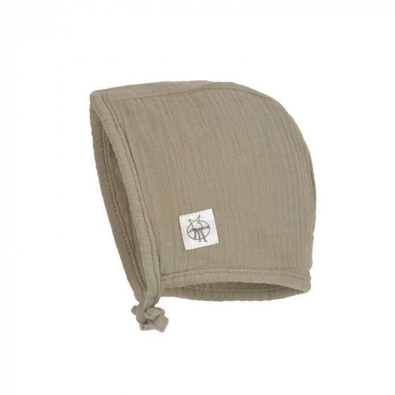 Bonnet en mousseline - coton biologique - olive