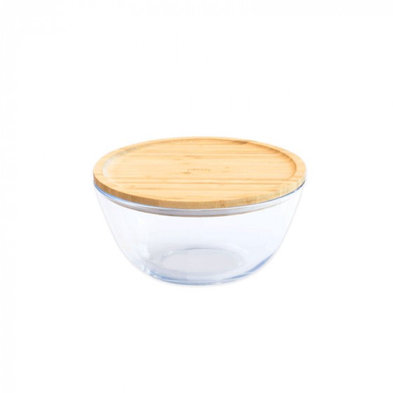 Bol à mixer rond en verre avec couvercle en bambou - 1,6 L Bol à mixer rond en verre avec couvercle en bambou - 1,6 L