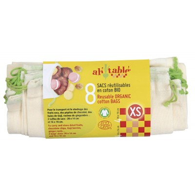 Lot de 8 sacs réutilisables à vrac taille XS en coton bio - Ah Table
