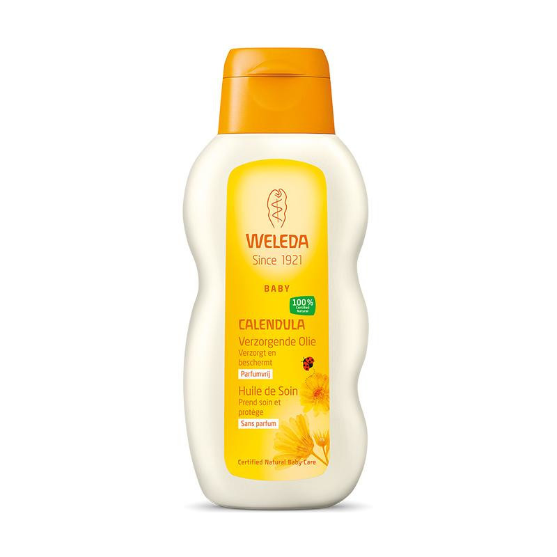Flacon d'huile de soin pour bébé au calendula de Weleda