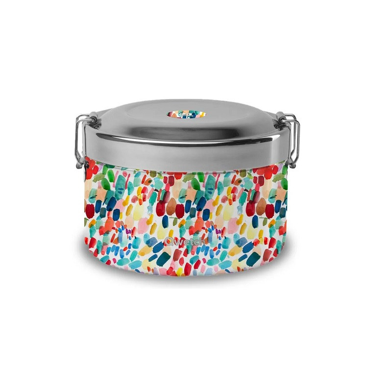 lunch box ronde avec couvercle et motif coloré