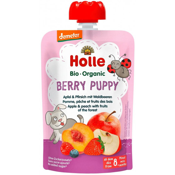 Berry Puppy - Appel, perzik en wilde bessen fles - 100g - Holle