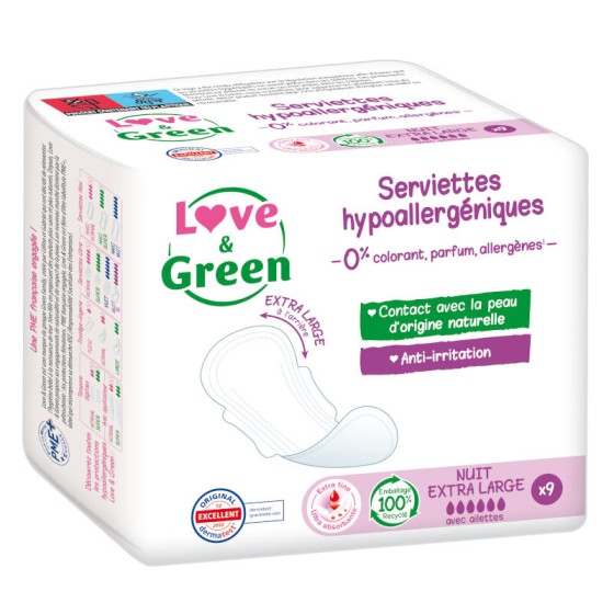 Hypoallergene maandverband - Nacht Extra Groot - 9 stuks Hypoallergene maandverband - Nacht Extra Groot - 9 stuks