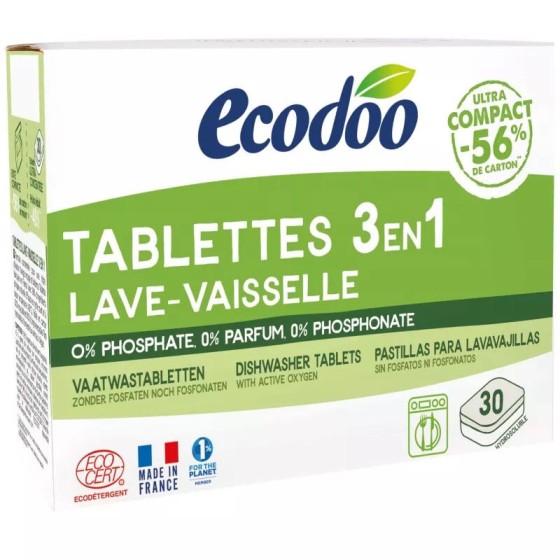 Ecologische vaatwastabletten 3 in 1 compact formaat (30 x 12 g) 360 g - Ecodoo Ecologische vaatwastabletten 3 in 1 compact formaat (30 x 12 g) 360 g - Ecodoo