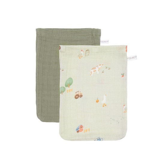 Washandjes set hydrofiel Little Farm / Olive