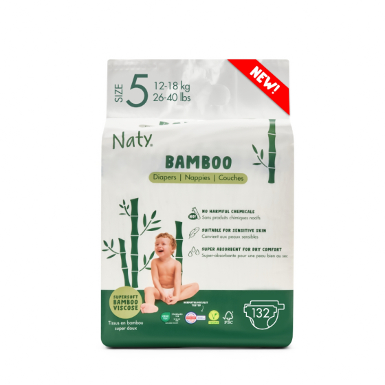 Ecologische bamboe luiers maat 5 12-18 kg 22 luiers - Naty Ecologische bamboe luiers maat 5 12-18 kg 22 luiers - Naty
